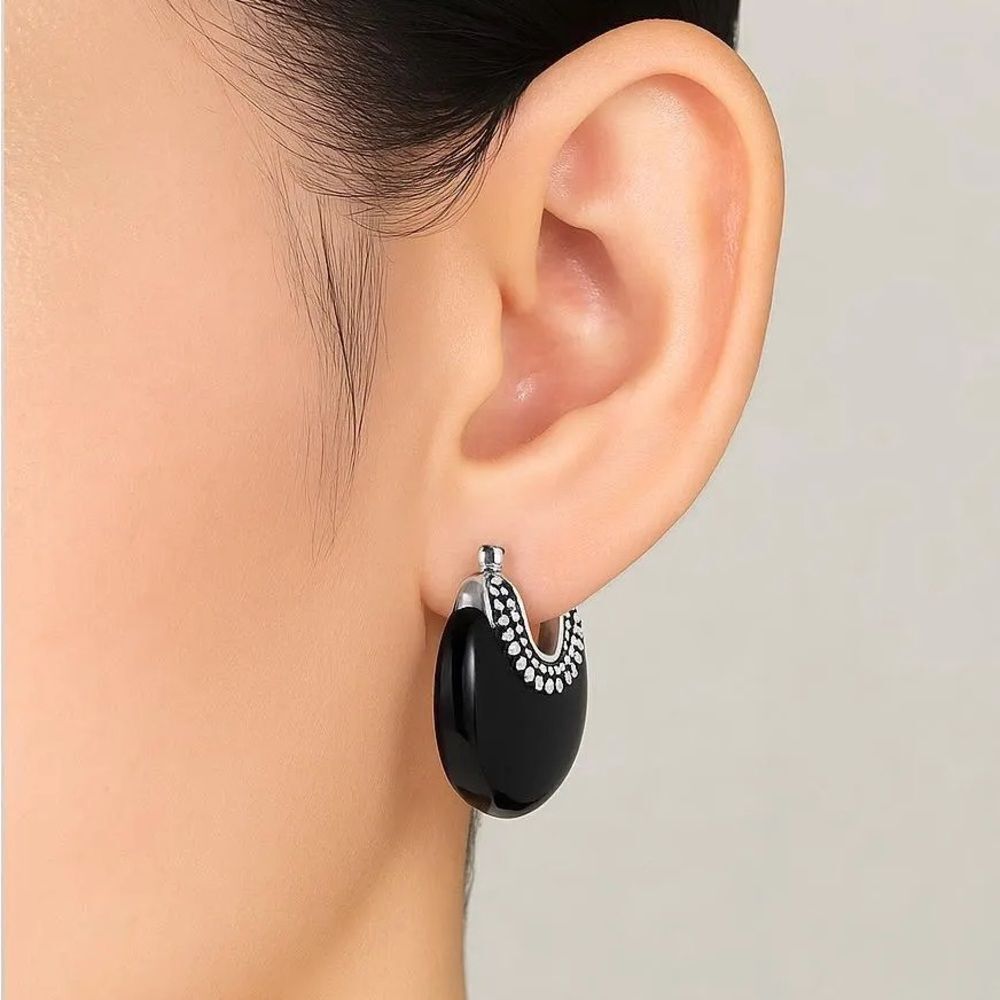 Black hoop Earrings N1648 - Picture 2 of 4
